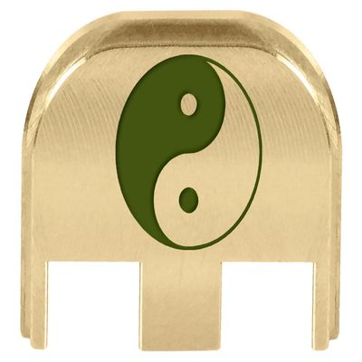 NDZ Performance Slide Back Plate for Glock Gen 5 Models 17 19 19X 22 23 26 27 34 45 47  9mm/.40  Laser Engraved Brass  Yin Yang, Olive Drab Green Fill  Made in USA