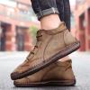 didopery Mens Hand Stitching Leather Lace Up Ankle Boots Casual Vintage Non Slip Flats Arch Support Loafers for Hiking Walking Driving Chukka Boots (Khaki,7) view 3