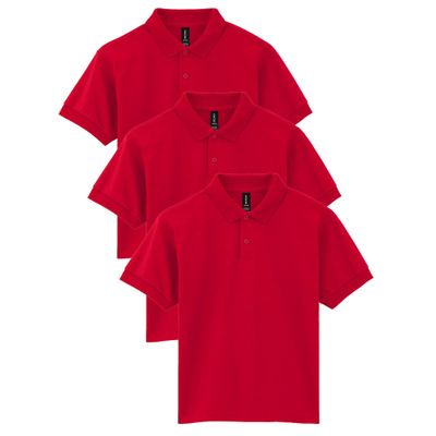 Gildan Youth DryBlend Short Sleeve Polo, Style G8800B, 3-Pack, Red, Large