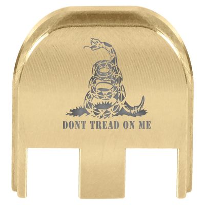 NDZ Performance Slide Back Plate for Glock Gen 5 Models 17 19 19X 22 23 26 27 34 45 47  9mm/.40  Laser Engraved Brass  Don't Tread On Me Snake, Silver Fill  Made in USA