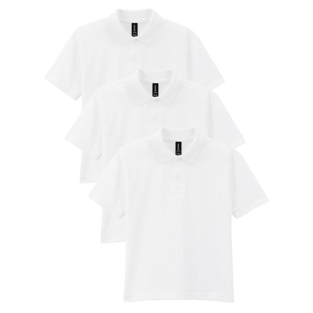 Gildan Youth DryBlend Short Sleeve Polo, Style G8800B, 3-Pack, White, X-Large