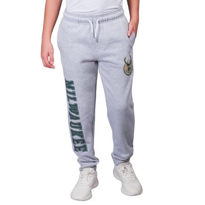 Ultra Game Youth NBA Official Super Soft Game Day Jogger Sweatpants, Milwaukee Bucks, Heather Gray, 7