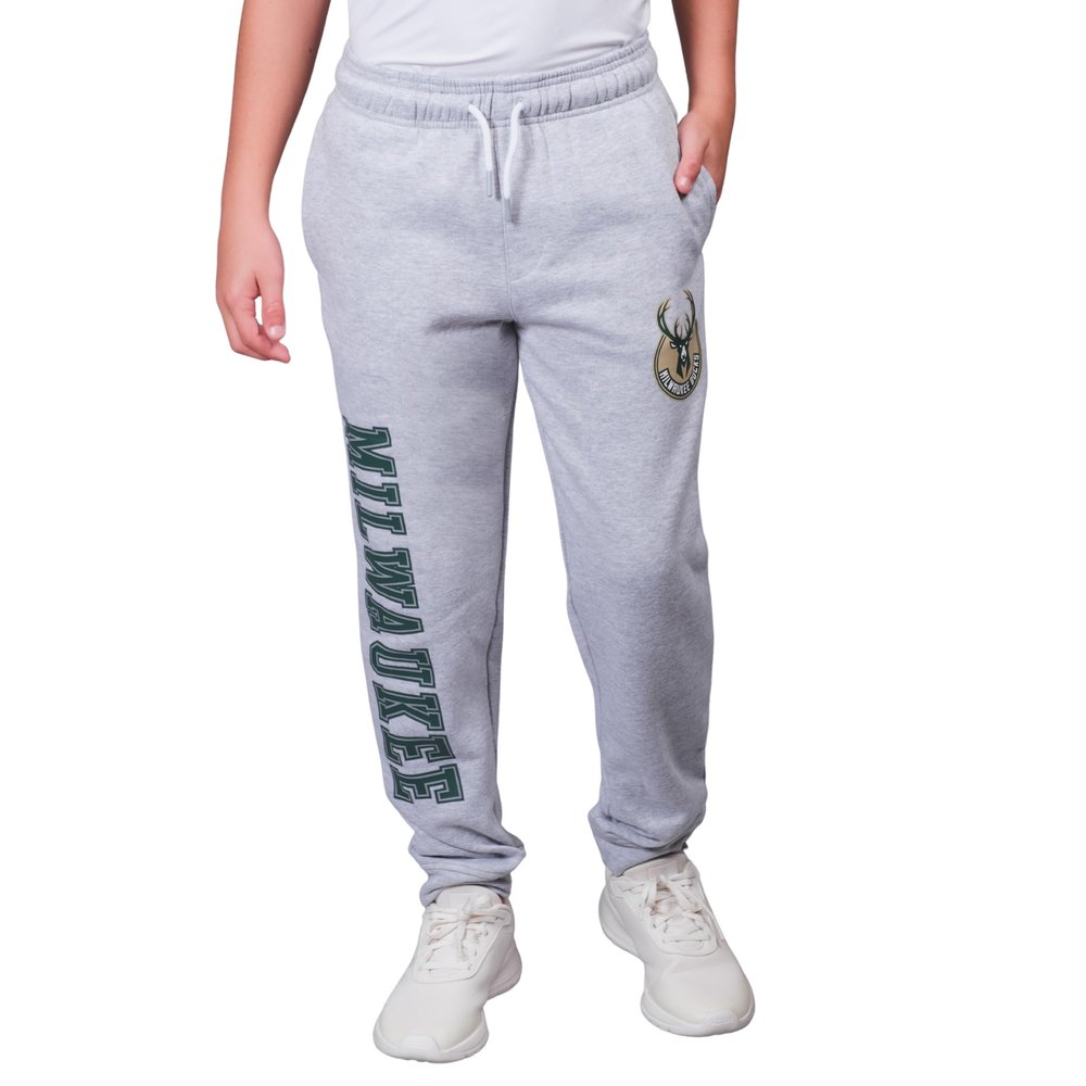 Ultra Game Youth NBA Official Super Soft Game Day Jogger Sweatpants, Milwaukee Bucks, Heather Gray, 7