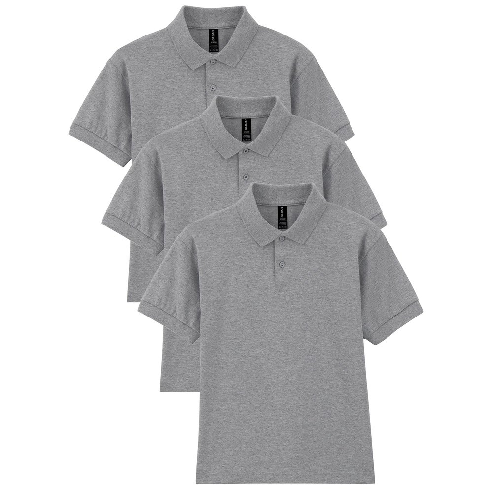 Gildan Youth DryBlend Short Sleeve Polo, Style G8800B, 3-Pack, Sport Grey, Large