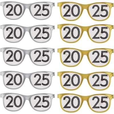 Amscan Black, Silver, & Gold '2025' Printed Glasses (4" x 6") Pack of 10 - Great for Celebrations, Themed Events, Party Favors, & More
