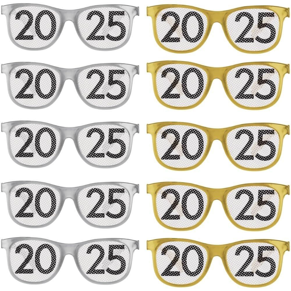 Amscan Black, Silver, & Gold '2025' Printed Glasses (4" x 6") Pack of 10 - Great for Celebrations, Themed Events, Party Favors, & More
