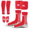 MediCaptain Soccer Grip Socks, Shin Guards, Pre Cut Sock Sleeves, and Guard Straps Bundle Pack - Essential Equipment for Soccer Players - for Mens, Women, Youth, Size 7 to 12 US Men Shoe Size (Red) view 1