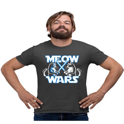 5X-Large Heather Black Mens Meow Wars Funny Cat Light Saber Battle T-Shirt