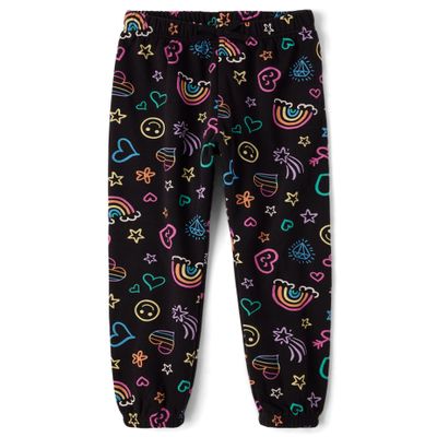 The Children's Place,Girls,Active Jogger Pants,Black Doodle Icons,Medium