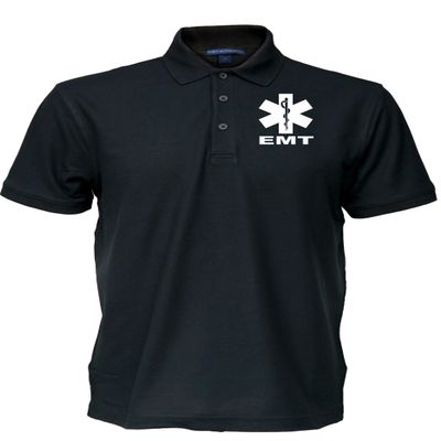 EMT Polo in Black with White/Reflective Logos on Left Chest and Back, Easy Care Polo in Pique Fabric.