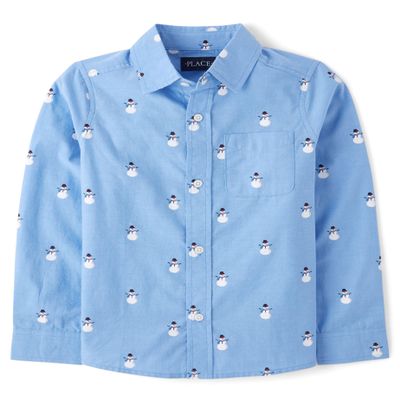 The Children's Place,Boys,Long Sleeve Poplin Button Down Shirt,Snowmen,XX-Large