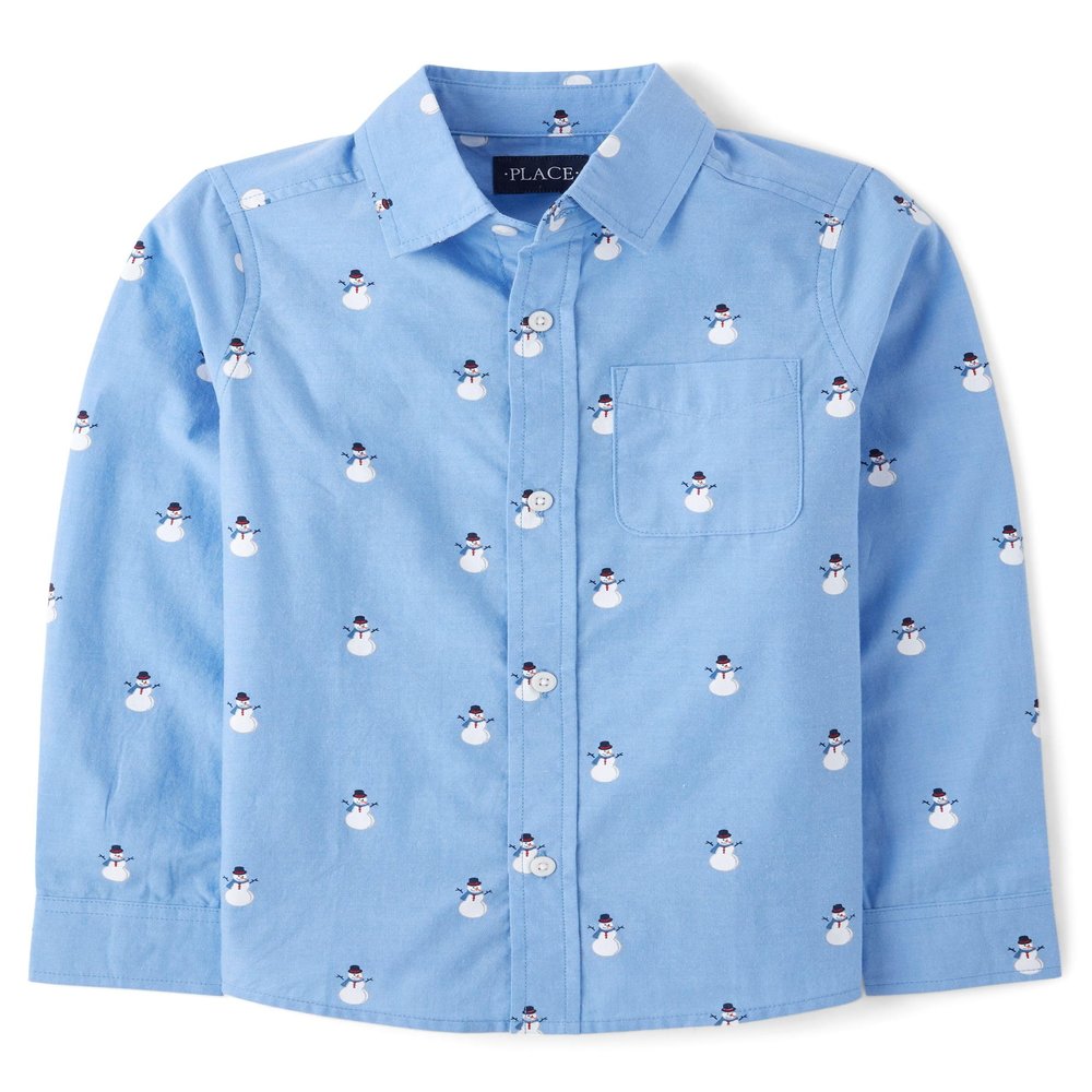 The Children's Place,Boys,Long Sleeve Poplin Button Down Shirt,Snowmen,XX-Large