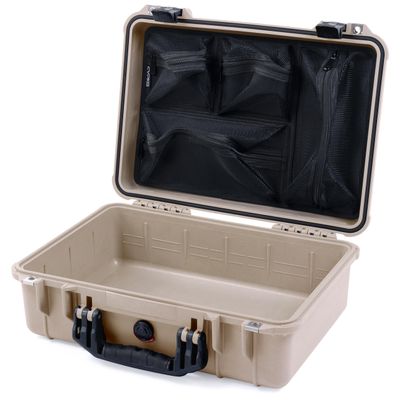 ColorCase Pelican 1500 Case Desert Tan - Medium Size Waterproof Case with Mesh Lid Organizer Only - Black Handles & Latches