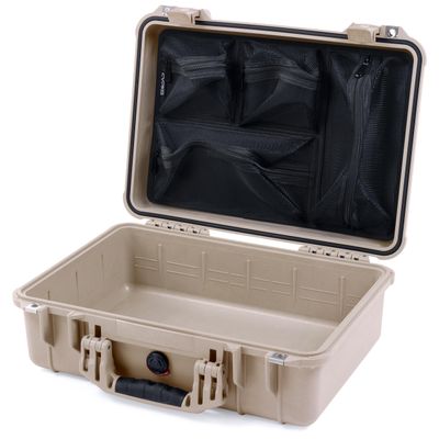 ColorCase Pelican 1500 Case Desert Tan - Medium Size Waterproof Case with Mesh Lid Organizer Only - Desert Tan Handles & Latches