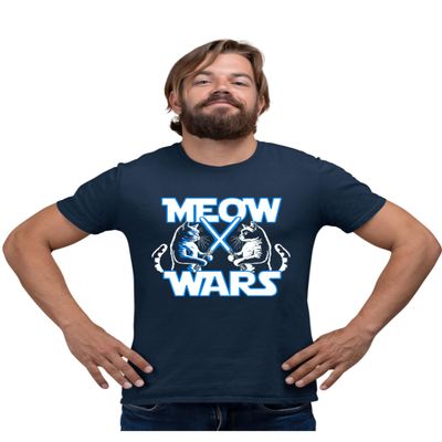 3X-Large Navy Blue Mens Meow Wars Funny Cat Light Saber Battle T-Shirt