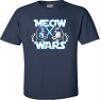3X-Large Navy Blue Mens Meow Wars Funny Cat Light Saber Battle T-Shirt view 2