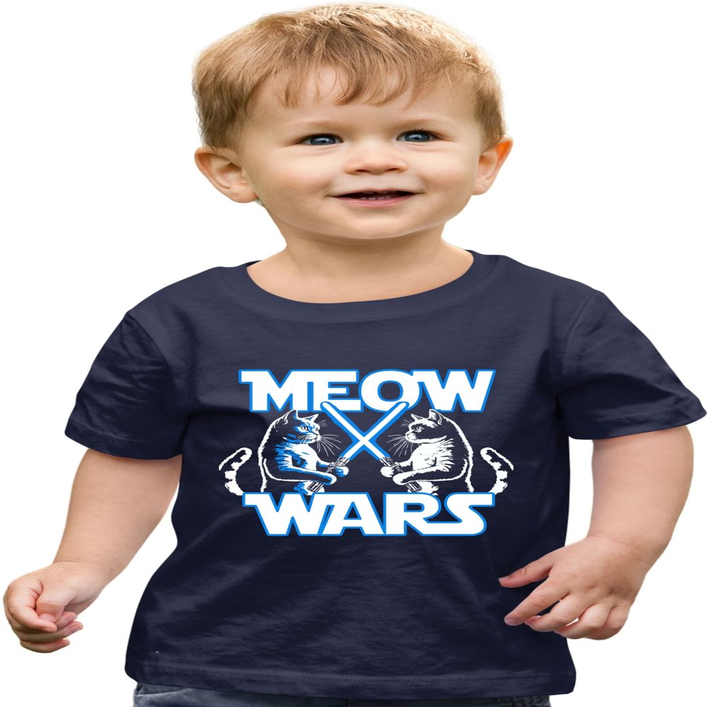 4T Navy Toddler Meow Wars Funny Cat Light Saber Battle Toddler T-Shirt