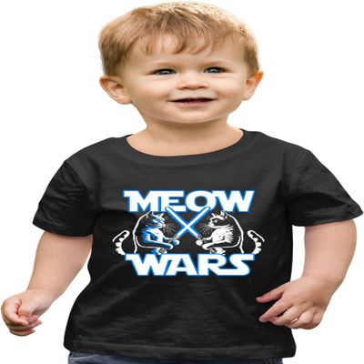 5T Black Toddler Meow Wars Funny Cat Light Saber Battle Toddler T-Shirt