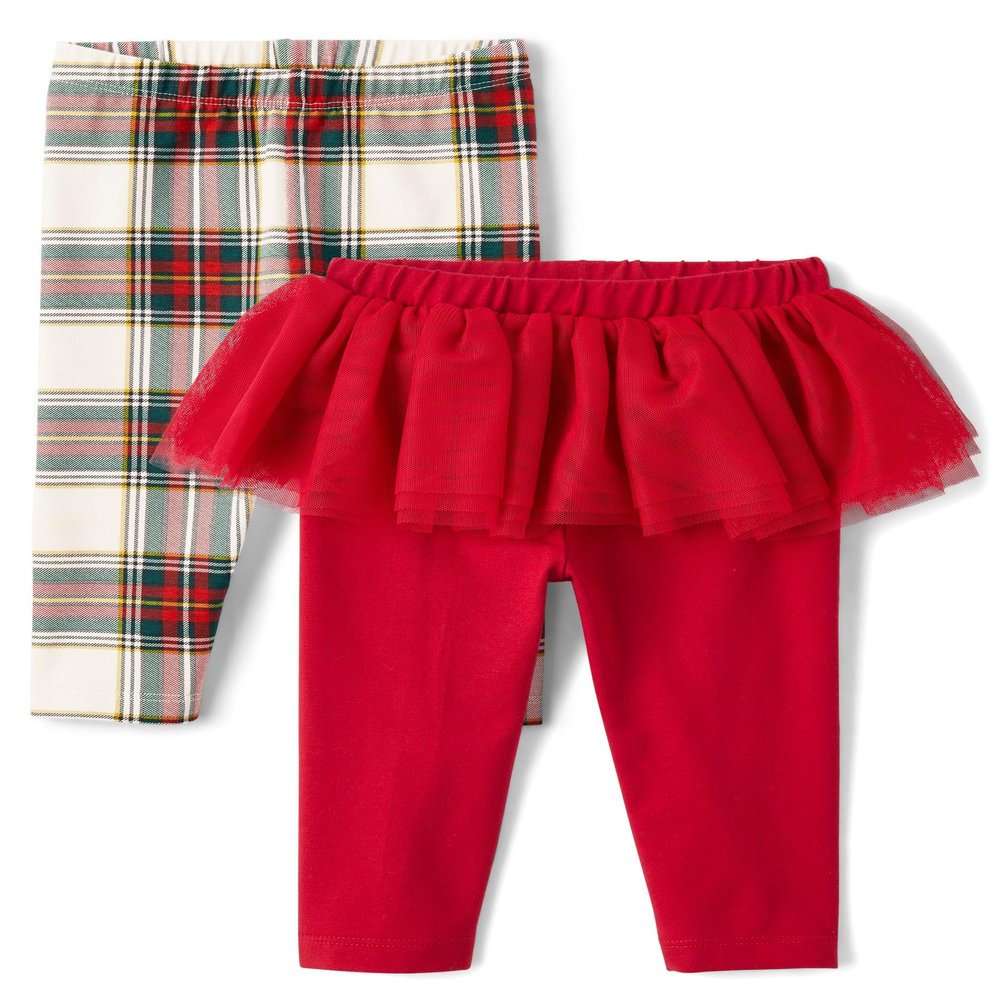 The Children's Place,Baby Girls,and Newborn Knit Pull On Pants,Red Tutu/White Plaid 2-Pack,Preemie