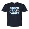 Large Navy Blue Mens Meow Wars Funny Cat Light Saber Battle Deluxe Soft T-Shirt view 1