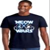 Large Navy Blue Mens Meow Wars Funny Cat Light Saber Battle Deluxe Soft T-Shirt view 2