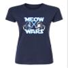 Medium Navy Blue Women Meow Wars Funny Cat Light Saber Battle Deluxe Soft T-Shirt view 2