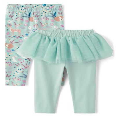 The Children's Place,Baby Girls,and Newborn Knit Pull On Pants,Wintermint Tutu/Critter 2-Pack,Preemie
