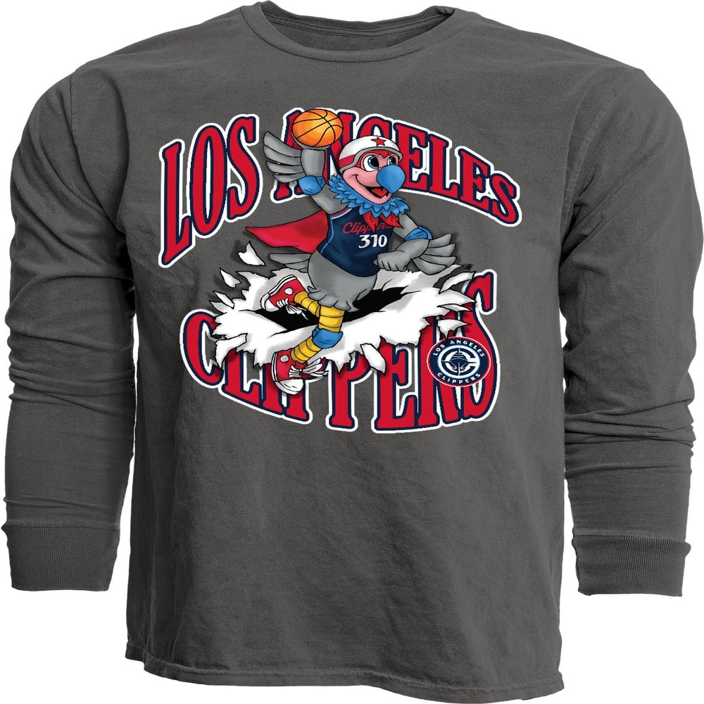 Los Angeles Clippers NBA Officially Licensed Long Sleeve T-Shirt Ringspun Slam Mascot Black, Small