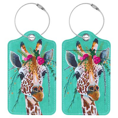 Luggage Tags for Suitcases, 2 Pack Cute PU Leather Suitcase Tag Identifiers TSA Approved with Stainless Steel Loop and Address Card for Baggage Tag for Cruise Airport Travel Essentials by Chelmon