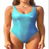 SHEKINI Women's Metallic Shiny Bathing Suit Scoop Neck Backless One Piece Swimsuits(Neon Blue, X-Large) view 1