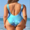 SHEKINI Women's Metallic Shiny Bathing Suit Scoop Neck Backless One Piece Swimsuits(Neon Blue, X-Large) view 3