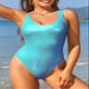 SHEKINI Women's Metallic Shiny Bathing Suit Scoop Neck Backless One Piece Swimsuits(Neon Blue, X-Large) view 4