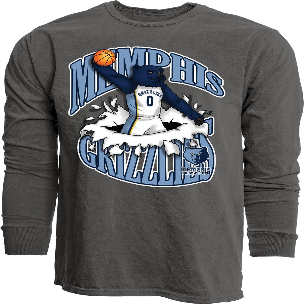 Memphis Grizzlies NBA Officially Licensed Long Sleeve T-Shirt Ringspun Slam Mascot Black, Small