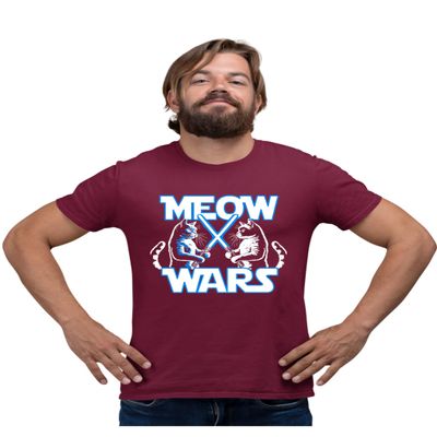3X-Large Maroon Mens Meow Wars Funny Cat Light Saber Battle T-Shirt