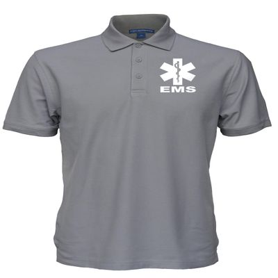 EMS Polo in Gray with White/Reflective Logos on Left Chest and Back, Easy Care Polo in Pique Fabric.