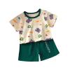 Deals of The Day Toddler Boys Summer Clothes Sweet Cartoon Prints Short Sleeve T Shirt Tops Floral Prints Cotton Shorts 2Pcs Outfit Baby Girl Outfits 12-18 Months fallGreen view 1