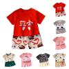 Deals of The Day Toddler Boys Summer Clothes Sweet Cartoon Prints Short Sleeve T Shirt Tops Floral Prints Cotton Shorts 2Pcs Outfit Baby Girl Outfits 12-18 Months fallGreen view 3