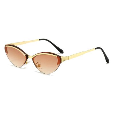 helena Fashion Cute Small Oval Tinted Sunglasses Unique Cool punk Sunglasses Women Trendy Cat eye Outdoor Sunglass S65 (tea)