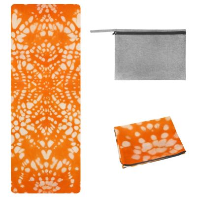 lcndlsoe Hot Yoga Mat Towel, Anti-Slip, Foldable, 73x27 Inch, Perfect for Home Fitness, Pilates, Outdoor Yoga, includes Storage Pouch, Orange Tie Dye
