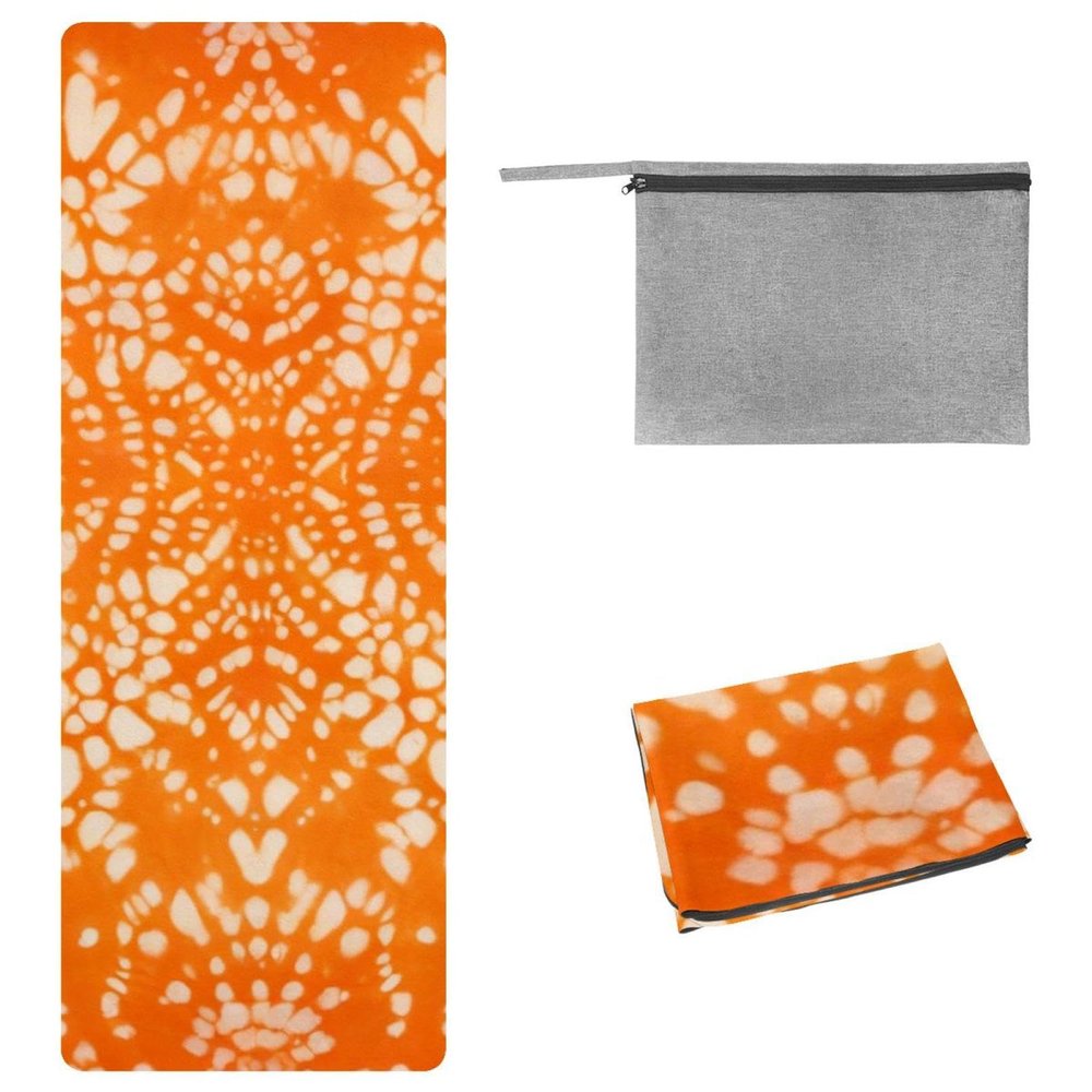 lcndlsoe Hot Yoga Mat Towel, Anti-Slip, Foldable, 73x27 Inch, Perfect for Home Fitness, Pilates, Outdoor Yoga, includes Storage Pouch, Orange Tie Dye