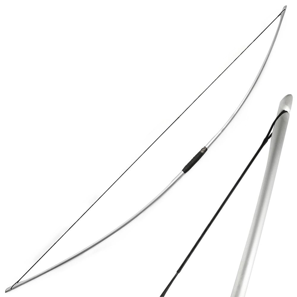 ZSHJGJR 66" Archery Traditional Hunting English Longbow 25-150LBS One-Piece Recurve Bow Straight Bow Right/Left Handed for Outdoor Hunting Target Shooting (Silver, 65lbs)