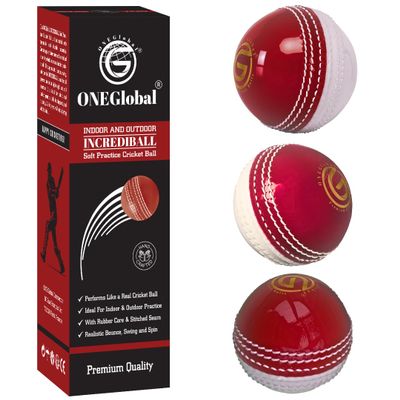 Soft Rubber Cricket Ball for Practice | Outdoor & Indoor Cricket Ball With Soft Core & Stitched Seam | Realistic Feel, True Bounce & Swing For Practice, Honing Skills & Family Fun (RED&WHITE)