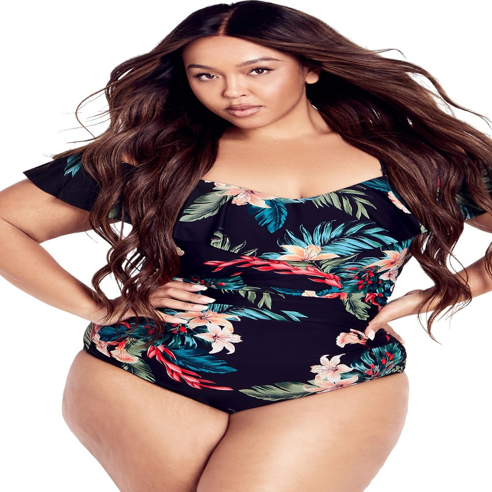 City Chic Women's Plus Size Ingrid Ruffle Print 1 Piece, 18