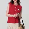 Women Chunky Button Sweater Vest Sleeveless Round Neck Ribbed Knit Tank Top Y2k Knitted Cardigan Vest Shirt(Trendy Red,L) view 3