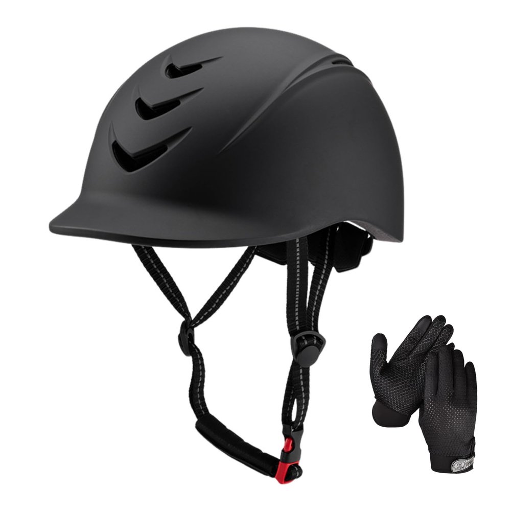 Equestrian Set - Helmet and Gloves for Horseback Riding and Training - Horse Riding Safety Gear Helmets Equestrian Equi-Pro Gear Gloves for Women, Man