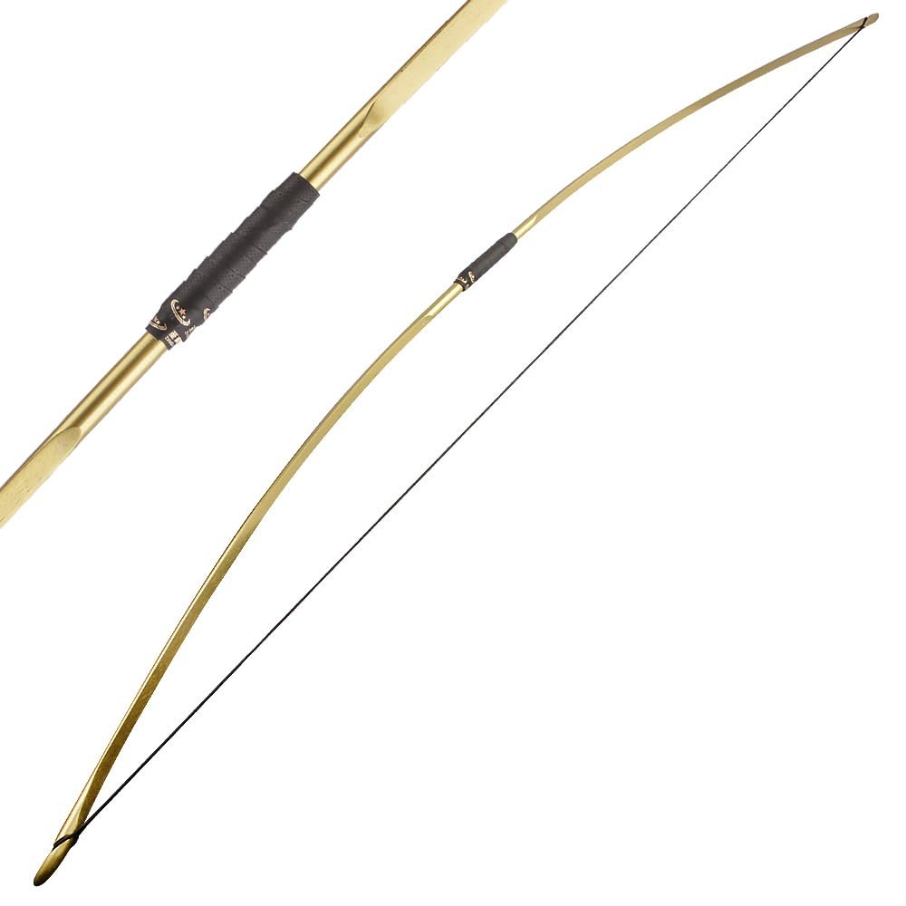 ZSHJGJR 66" Archery Traditional Hunting English Longbow 25-150LBS One-Piece Recurve Bow Straight Bow Right/Left Handed for Outdoor Hunting Target Shooting (Gold, 60lbs)
