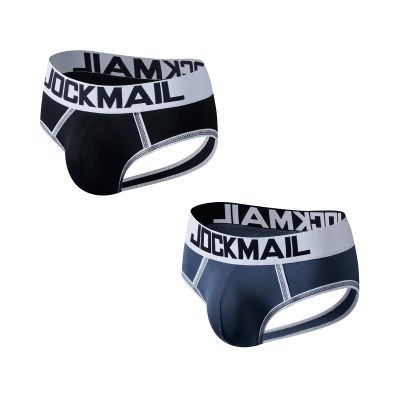 JOCKMAIL 2PCS/Pack Mens Open Back Briefs Bottomless Underwear Low Waist Mens Assless Men's Backless Briefs (US, Alpha, Medium, Regular, Regular, Gray+Black)