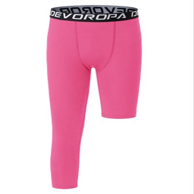 DEVOROPA Youth Boys Leggings One Leg Compression Pants 3/4 Basketball Sports Tights Running Capris Kids Athletic Base Layer Pink S