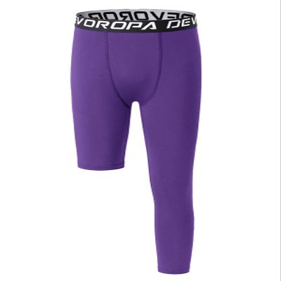 DEVOROPA Youth Boys One Leg Compression Pants for Basketball 3/4 Leggings Sports Tights Kids Athletic Soccer Base Layer Purple XS