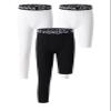 DEVOROPA Youth Boys Leggings One Leg Compression Pants 3-Pack 3/4 Basketball Sports Tights Running Capris Kids Athletic Base Layer White/White/Black L